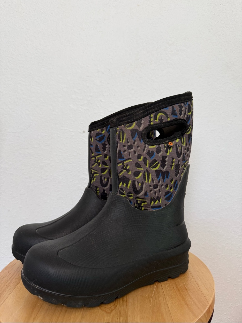 BOGS Kids Neoclassic Rain Snow Insulated Waterproof Boots Black Geometric Print